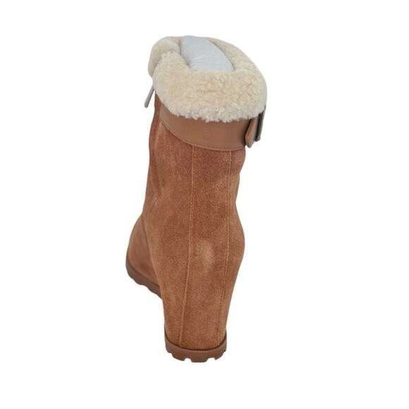 Jonathan Simkhai Toffee Suede Avery Faux Shearling‎ Wedge Ankle Boots Size 7 - Picture 7 of 9